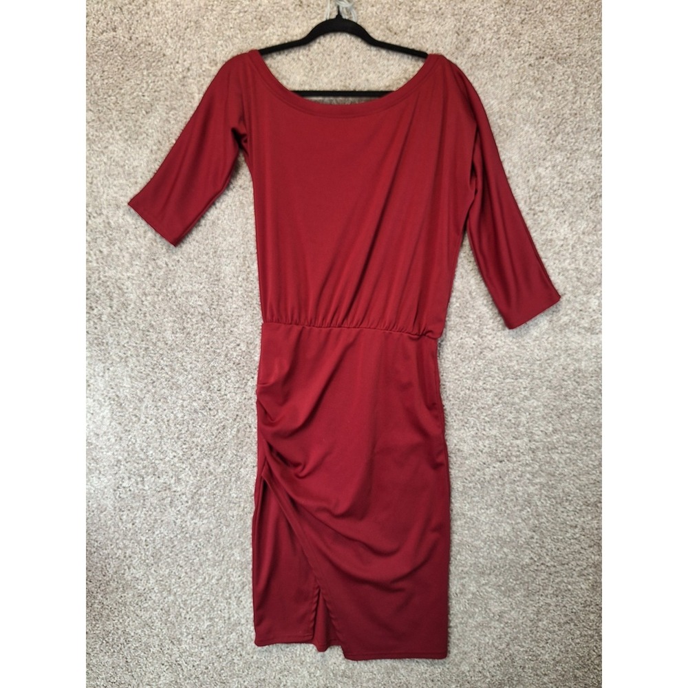 Grace Karin Sheath Dress Womens S Red Stretch Pleated Side Cinched Round Neck